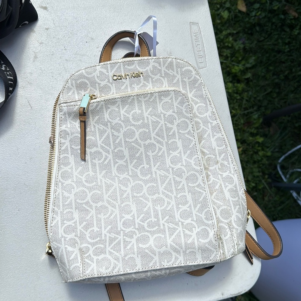 Calvin Klein Cream & Beige Backpack Style Purse